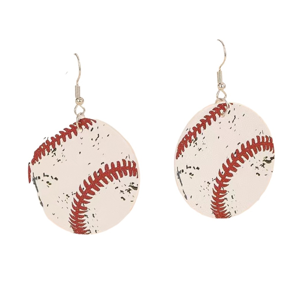 Vegan Leather Baseball Drop Earrings